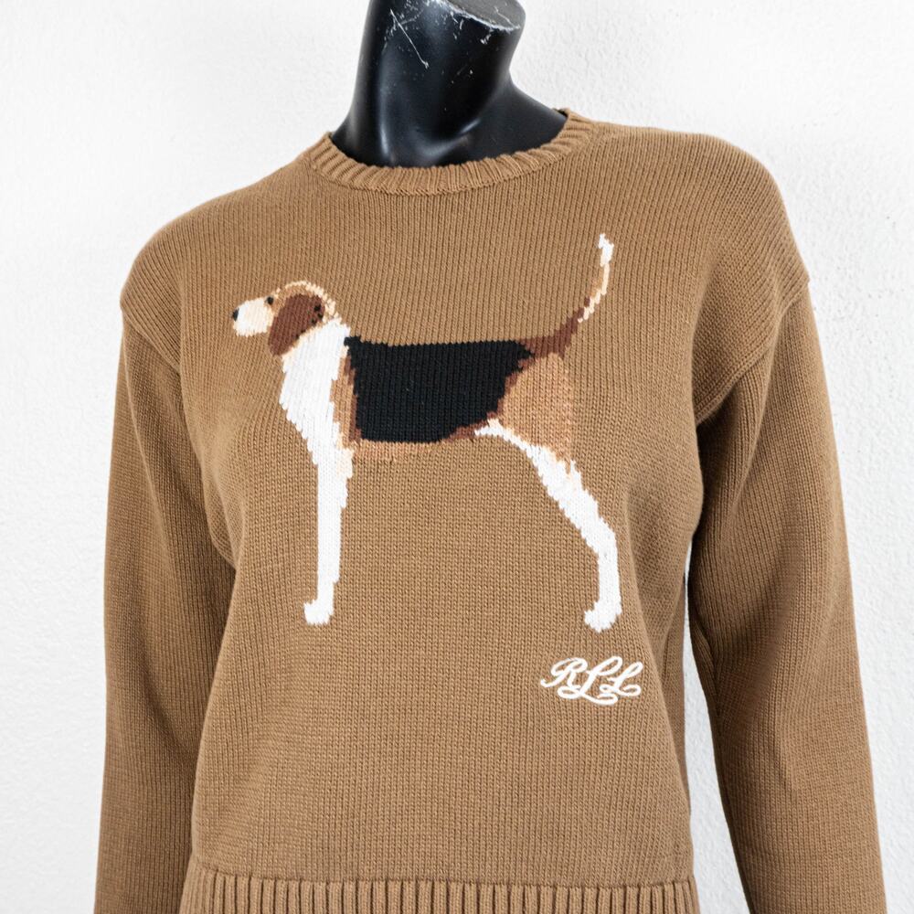 Lauren Ralph Lauren Instarsia-Knit Beagle Cotton Jumper Sweater brown M - Picture 10 of 10